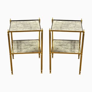French Gilt Metal & Eglosmise Glass Side Tables, 1960s, Set of 2