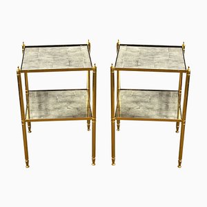 French Gilt Metal & Eglosmise Glass Side Tables, 1960s, Set of 2