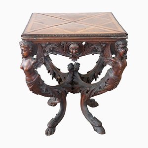 Antique Game Table in Carved Walnut, 1880s