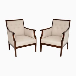Antique Swedish Lounge Chairs in Satin and Birch, Set of 2