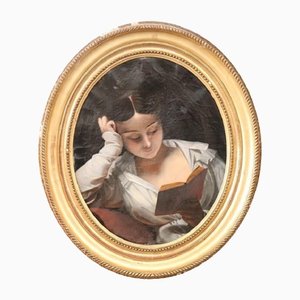 Portrait of Girl Reading, 1850er, Öl auf Leinwand