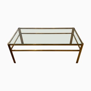 French Brass and Glass Coffee Table in the Style of Jacques Quinet, 1960s