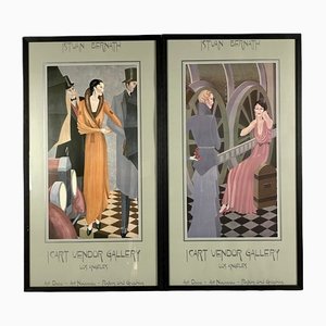 Istvan Bernath, Los Angeles, 1980s, Art Deco Lithographs, Framed, Set of 2