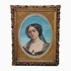 Portrait of Young Woman, 1880s, Pastel on Paper, Framed