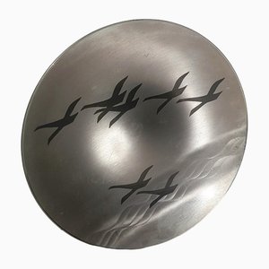 Mid-Century Silvered Ikora Wallplate With Wildgoose from WMF, 1960s