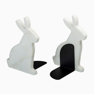 Marble and Steel Bunny Bookends by Alessandra Grasso, Set of 2