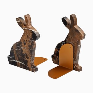 Marble and Steel Bunny Bookends by Alessandra Grasso, Set of 2