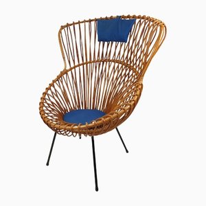 Mid-Century Italian Rattan Lounge Chair in the Style of Franco Albini, 1960s