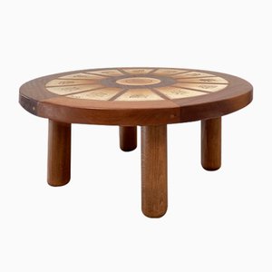 Mesa de centro estilo Barrois de madera y cerámica, años 60