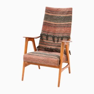 Mid-Century Modern Teak Lounge Chair With Kilim Upholstery, 1960s