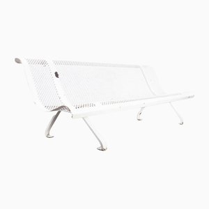French White Perforated Steel Outdoor Bench, 1960s