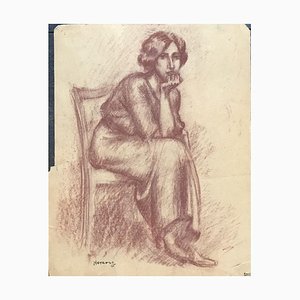 Charles Émile Moses Hornung, Jeune femme pensieroso, 1912, Sanguigna su carta