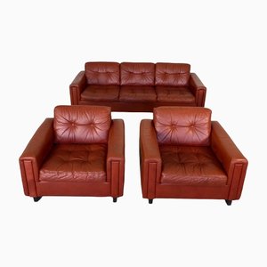 Vintage Mid-Century Danish Cognac Leather Lounge Chairs, 1970s, Set of 2