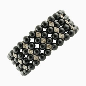 Roségold Silber Gliederarmband mit Diamanten & schwarzen Steinen