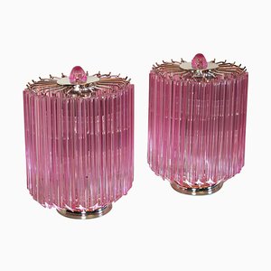 Lámpara de mesa Quadriedri en rosa, estilo Venini. Juego de 2