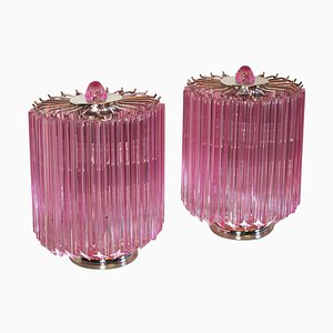 Lampe de Bureau Quadriedri Rose de Style Venini, Set de 2