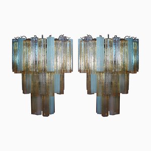 Lampadari grandi a tre livelli in vetro di Murano, anni '80, set di 2