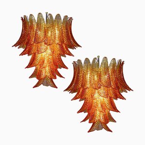 Lámparas de araña italianas con hojas estilo Barovier & Toso. Juego de 2