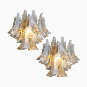 Chandeliers with White and Amber Petals, 1990s, Set of 2