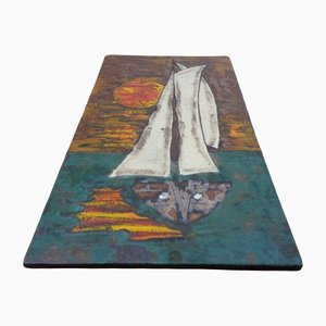 Large Ceramic Plate with Sailing Boat from Ruscha, 1970s