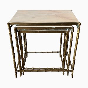 French Marble & Brass Side Tables, 1960s, Set of 3