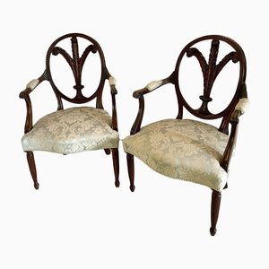 Antique Carved Mahogany Armchairs, Set of 2