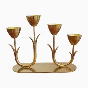 Four-Armed Brass Candleholder by Gunnar Ander for Ystad Metall, Sweden