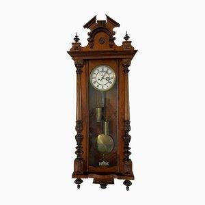 Antique Victorian Carved Walnut Wall Clock by Gustav Becker, Vienna
