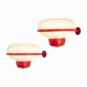 Lacquered Brass & Opal Glass Model 228 Wall Lights by Gino Sarfatti for Arteluce, 1950s, Set of 2