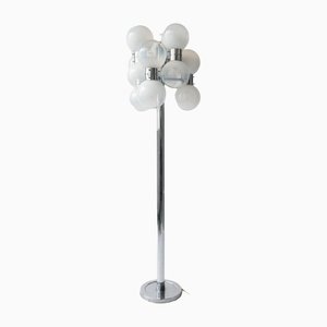 Vintage Italian Chromed Floor Lamp With Murano Glass Shades in the Style of Mazzega