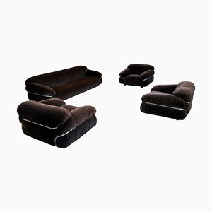 Sesann Lounge Set aus Alpaka Samt von Gianfranco Frattini für Cassina, 1972, 4er Set