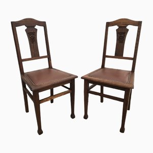 Art Nouveau Leather Chairs, 1920s, Set of 2