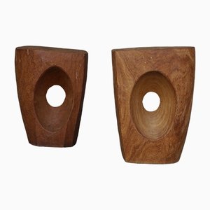 Contemporary Sculptural Carved Wooden Stools, Set of 2