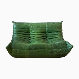 Dubai Green Leather Togo 2-Seat Sofa by Michel Ducaroy for Ligne Roset