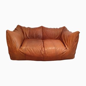 Braunes 2-Sitzer Sofa aus cognacfarbenem Leder von Mario Bellini für Cassina