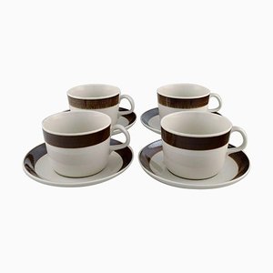 Koka Teacups With Saucers by Hertha Bengtsson for Rörstrand, Set of 8