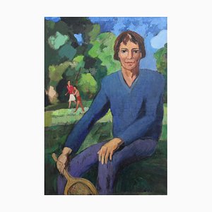 Georges Joubin, The Tennis Player, años 50, óleo sobre lienzo, enmarcado