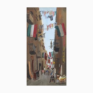 Claude Petitel, Street View of Neapel, Italien, 1950er, Öl auf Karton, Gerahmt
