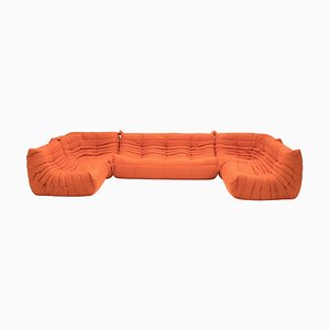 Divano modulare Togo arancione di Ligne Roset di Michel Ducaroy, set di 5