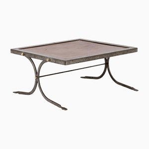 Industrial Style Coffee Table in Silver & Leather, 1970s