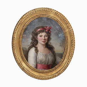 Portrait Directoire d'une Jeune Femme, 1800s, Huile sur Toile, Encadrée