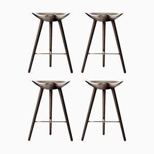 Brown Oak and Brass Counter Stools from by Lassen, Set of 4