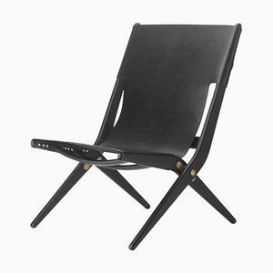 Black Stained Oak and Black Leather Saxe Chair from by Lassen