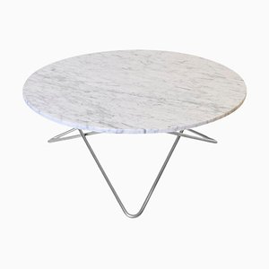 Large White Carrara Marble and Steel O Coffee Table by Ox Denmarq