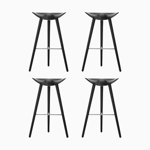 Black Beech and Stainless Steel Bar Stools from by Lassen, Set of 4
