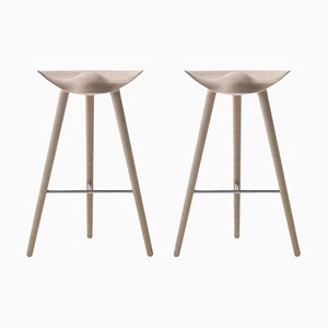 Oak and Stainless Steel Bar Stools from by Lassen, Set of 2