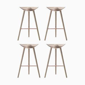 Oak and Copper Bar Stools from by Lassen, Set of 4