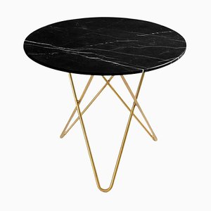 Large Black Marquina Marble and Brass Dining O Table by Ox Denmarq