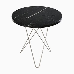 Mini Black Marquina Marble and Steel Tall O Side Table by Ox Denmarq