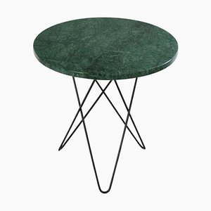 Tall Mini Green Indio Marble and Black Steel O Side Table by Ox Denmarq